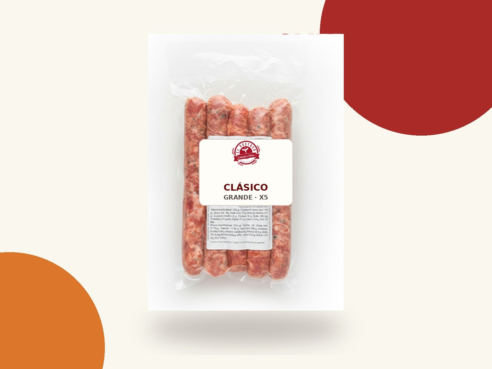Chorizo Clásico grande, paquete por cinco unidades