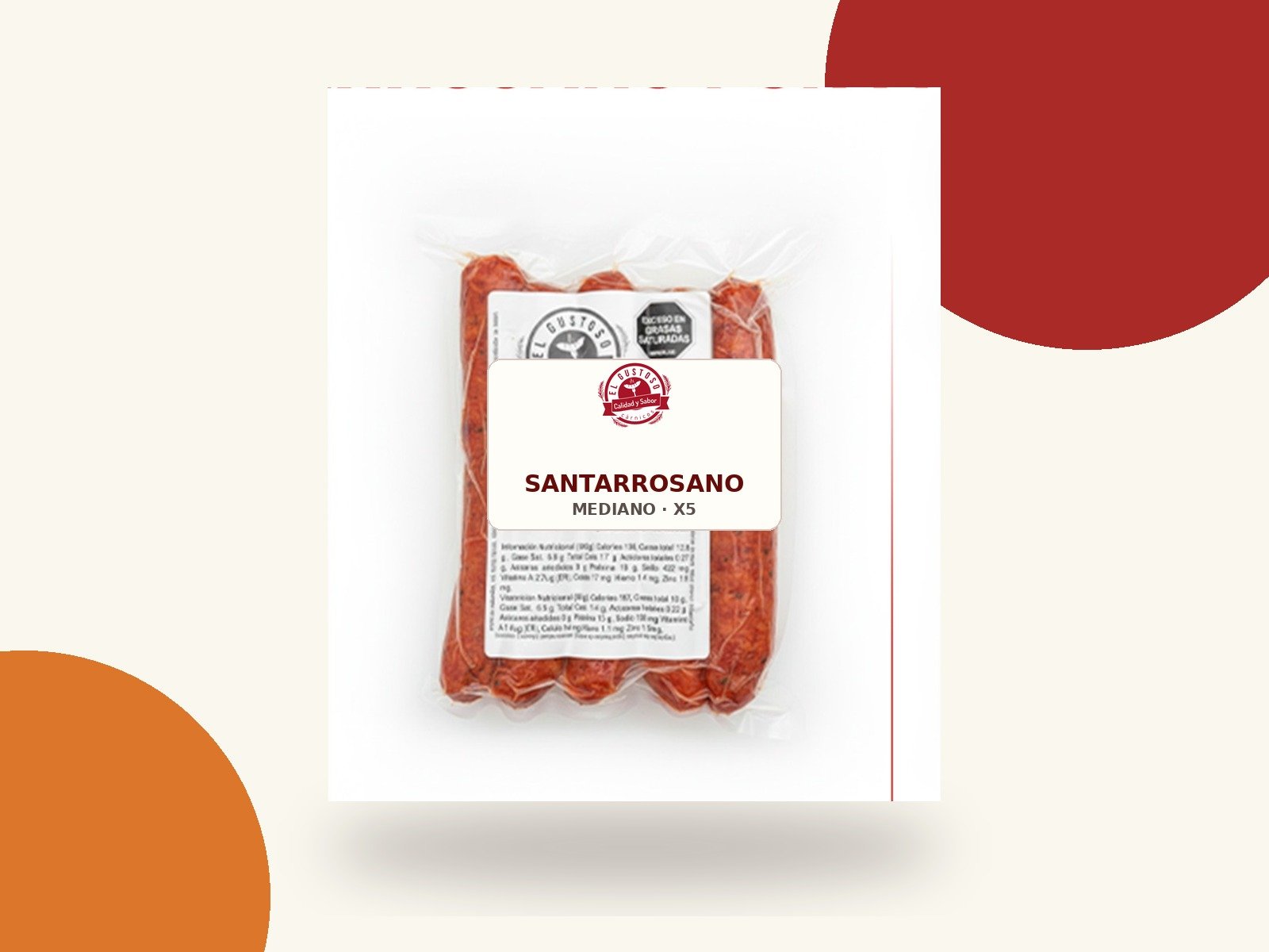 Chorizo Santarrosano mediano, paquete por cinco unidades